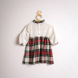 CHRISTMAS DRESS IN VELLUTO BIANCO E TARTAN BIANCO
