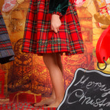 CHRISTMAS DRESS IN GREEN VELVET AND RED TARTAN