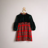 CHRISTMAS DRESS IN GREEN VELVET AND RED TARTAN
