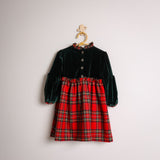 CHRISTMAS DRESS IN GREEN VELVET AND RED TARTAN